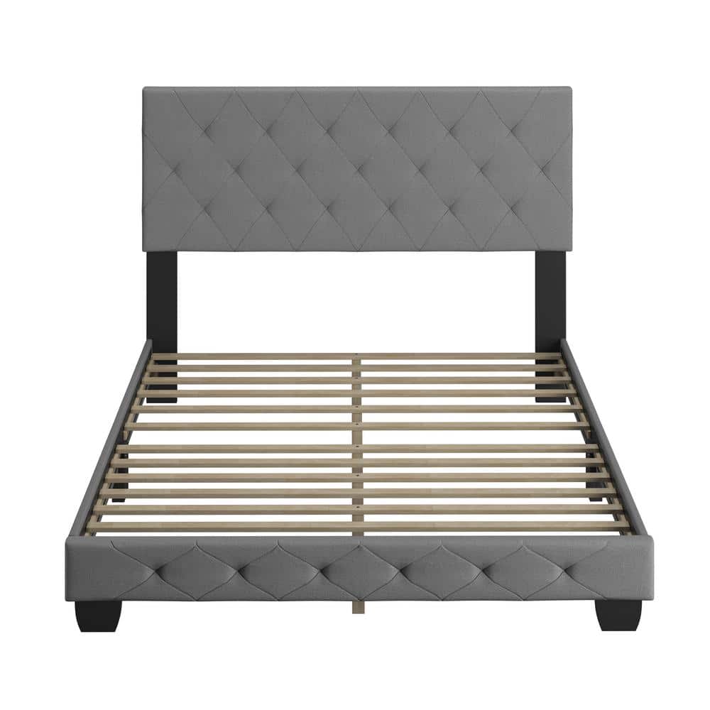 Charlotte Contemporary Tufted Linen Queen Platform Bed in Grey