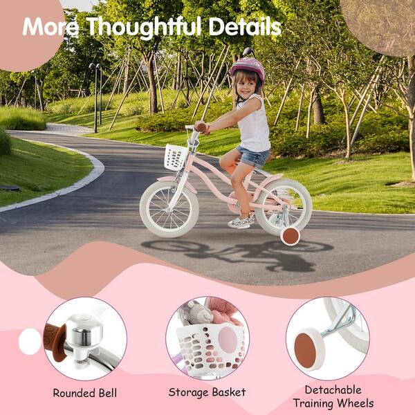 Girl authentic bike pink with bell and training wheels