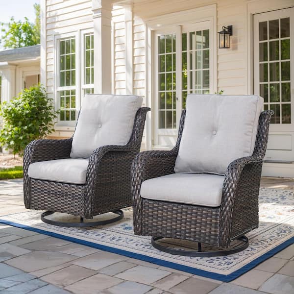 ArcLine 6-Piece Brown Wicker Patio Conversation Set with Olefin Beige Cushions and Swivel Glider Rocker Chairs