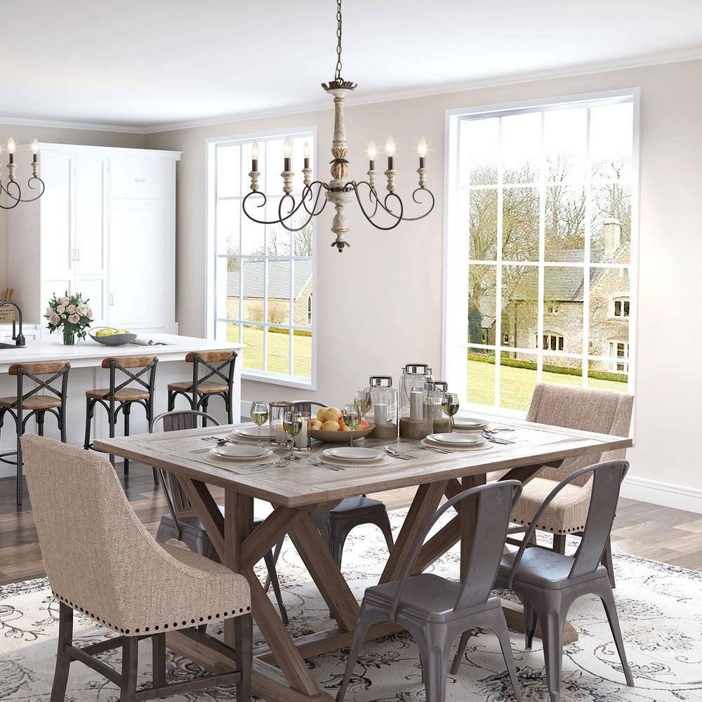 Rustic French Country 6-Light Distressed Wood Chandelier