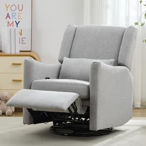 29.5 in. W Wingback Gray Linen Swivel Manual Recliner Chair, Glider Rocker Recliner, Rocking Chair Nursery