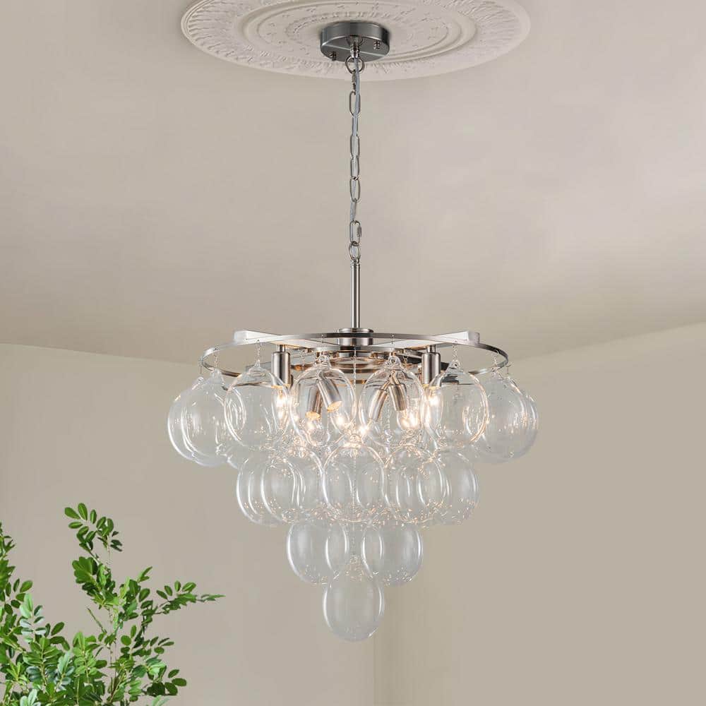 8-Lights Brushed Nickel Clear Glass Accents Tiered Modern/Contemporary Chan