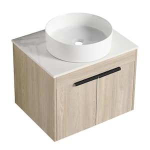 23.60 in. W x 18.90 in. D x 23.00 in. H Floating Wall-Mounted Bath Vanity in White Oak with Ceramic Top