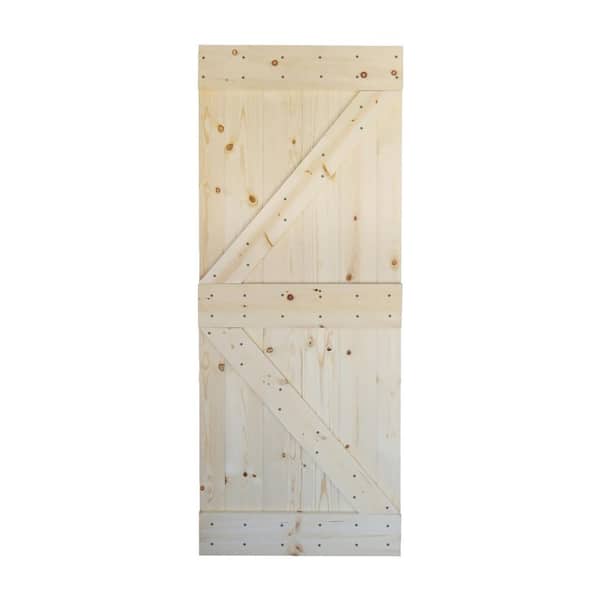 ISLIFE K Style 38 in. x 84 in. Unfinished Solid Wood Sliding Barn Door Slab - Hardware Kit Not Included