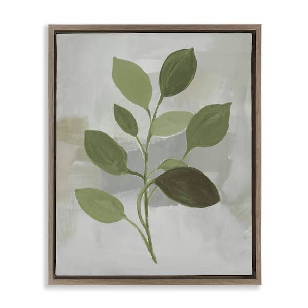 Stupell Industries Leaf Sprigs over Grey by Lanie Loreth Brown Floater Frame Nature Graphic Art Print 31 in. x 25 in.