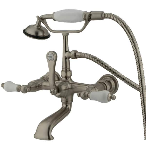 Kingston Brass Vintage 7 in. Center 3-Handle Claw Foot Tub Faucet with Handshower in Brushed Nickel