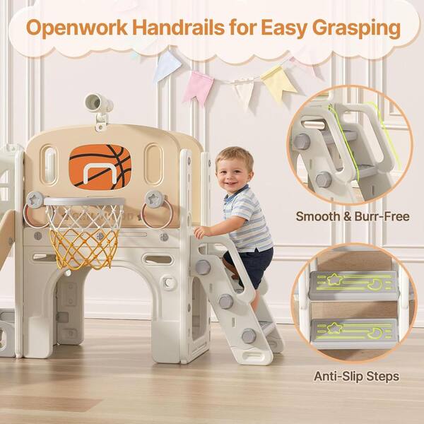 SEEUTEK 9-in-1 Toddler Slide Playset-Ring Toss, Basketball Hoop