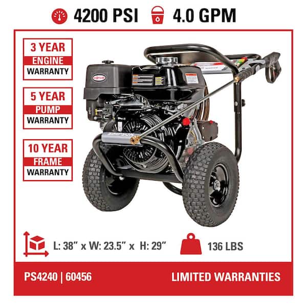 4200 PSI 4.0 GPM Cold Water Gas Pressure Washer with HONDA GX390 Engine
