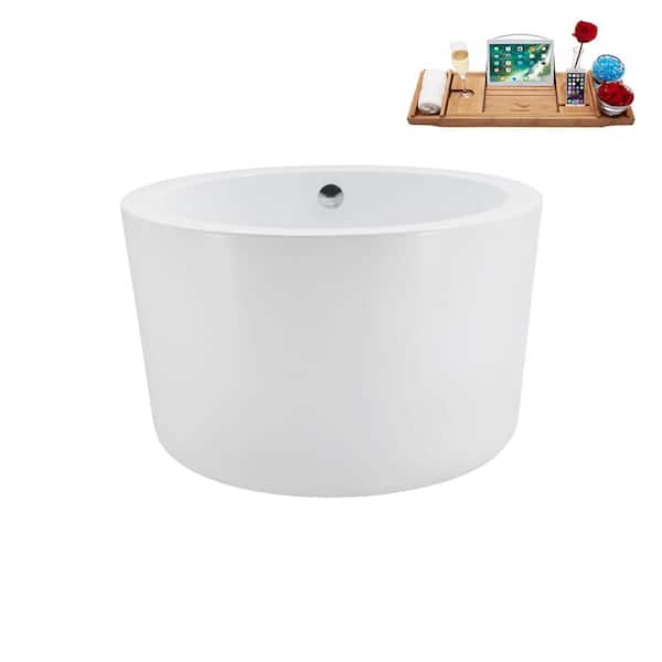 Streamline 41 in. Acrylic Flatbottom Non-Whirlpool Bathtub in Glossy White with Polished Chrome Drain and Tray