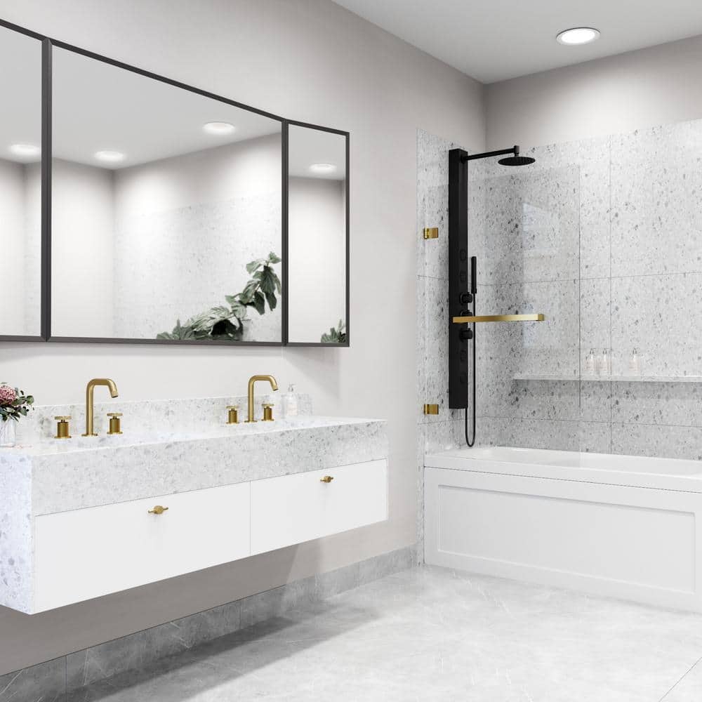 Matte Gold Frameless Hinged Tub Door with Clear Glass