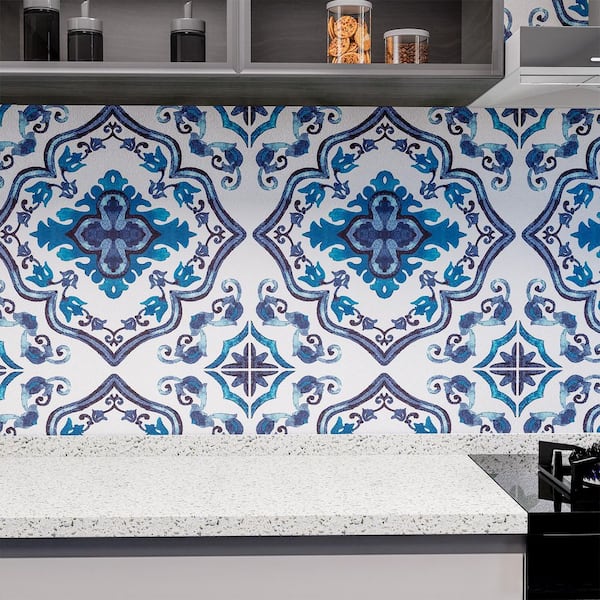 24 in. x 120 in. Vinyl Peel and Stick Backsplash Roll, Wall Tile for Kitchen and Bathroom, Blue (20 sq. ft. / Roll)
