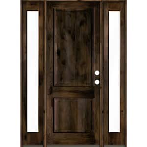 64 in. x 96 in. Rustic Knotty Alder Left-Hand/Inswing Clear Glass Black Stain Square Top Wood Prehung Front Door