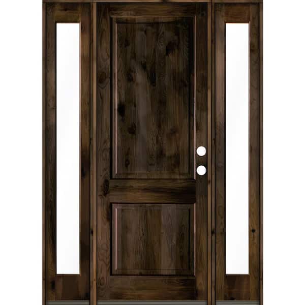 Krosswood Doors 64 in. x 96 in. Rustic Knotty Alder Left-Hand/Inswing Clear Glass Black Stain Square Top Wood Prehung Front Door