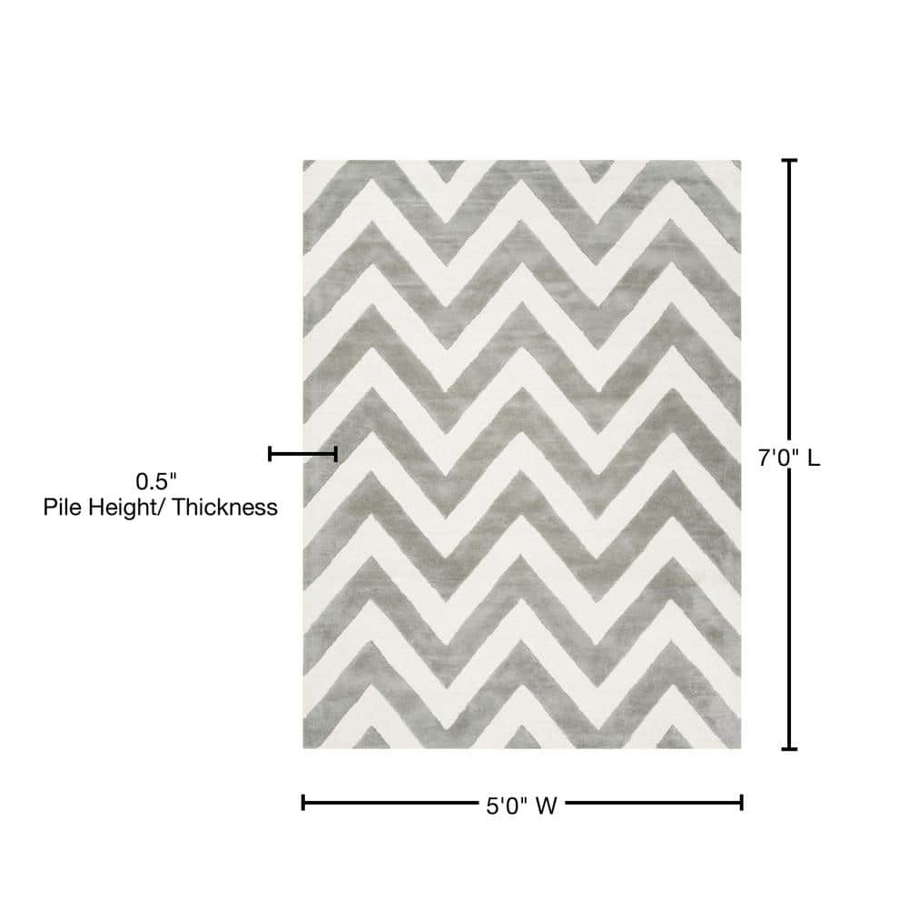 Gray and Ivory Chevron Wool 5' x 7' Kids Area Rug