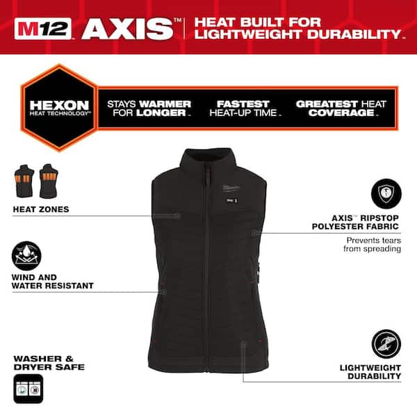 Women's Medium M12 12V Lithium-Ion Cordless AXIS Black Heated Vest (Vest Only)
