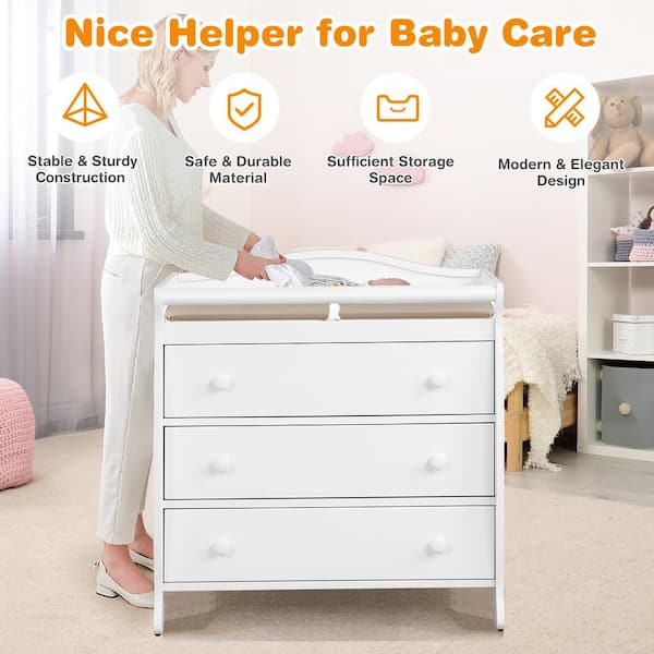 infant dresser changing table Ktaxon 3-Drawer Changing Table, Infant Diaper Changing Station with Drawers, Safety Rails & Strap, Baby Changing Table Dresser for Nursery, Easy
