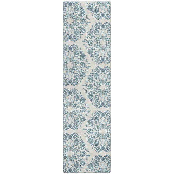 Chantille Machine Washable Indoor/Outdoor Abstract ACN2456 Teal 2 ft. x 7 ft. Runner Rug