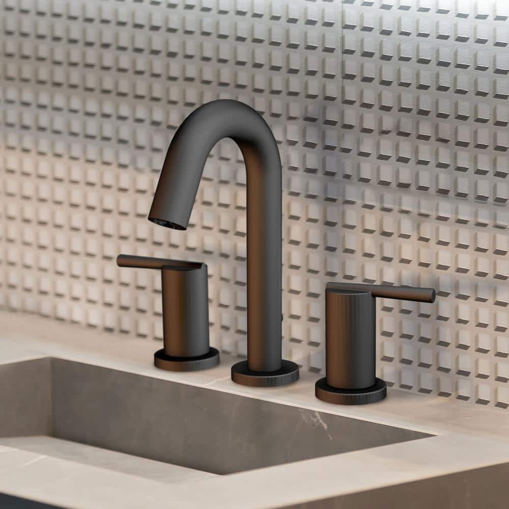 Matte Black Modern Widespread Bathroom Faucet with Drain Assembly