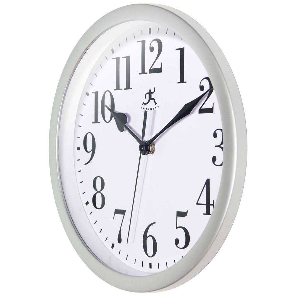 Classic Round Silver Plastic Wall Clock with Glass Lens, 9.63 Inch