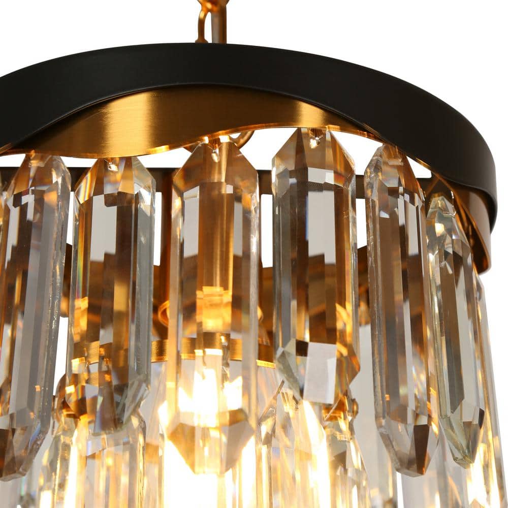 Mini Matte Black and Gold Crystal Drum Pendant Light