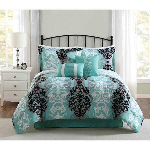 Turquoise Black White Comforter and Sheet Set FULL SIZE 8 PCS Bedroom Bedding 