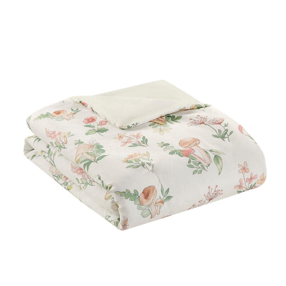 Twin Green Microfiber Mushroom Garden Comforter Set