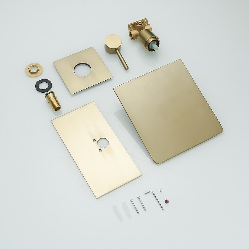 Brushed Gold Wall-Mount Single-Handle Bathroom Faucet with Shelf
