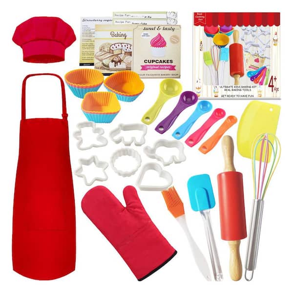33-Piece Baking and Cooking Set w/Apron, Chef Hat, Oven Mitt, Rolling Pin, and Real Baking Tools for Kids and Beginners
