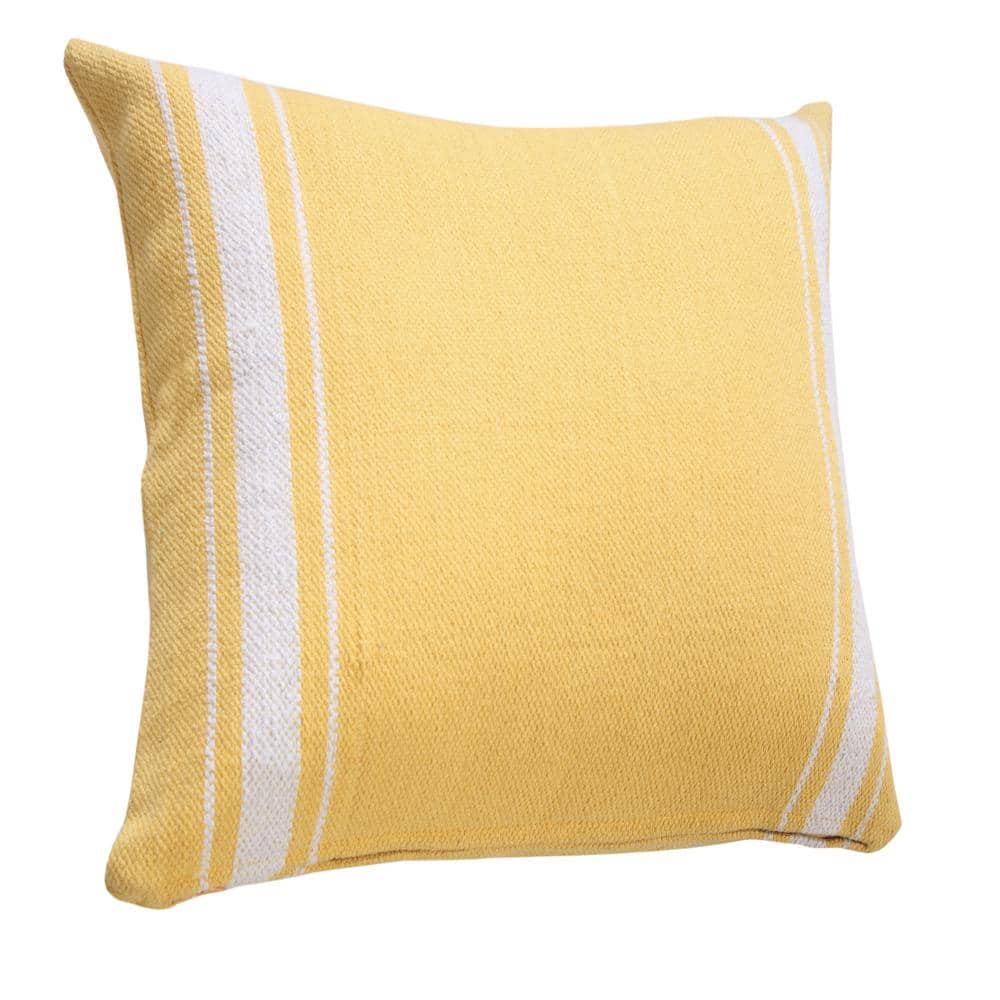 Yellow and White Cotton Striped 20" Square Throw Pillow