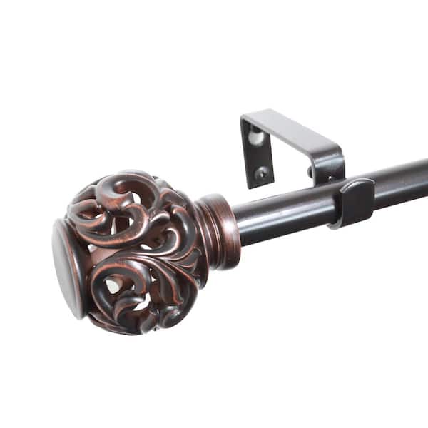 Decopolitan Vine Open Ball 86 in. - 128 in. Adjustable Curtain Rod 5/8 in. in Oiled Bronze with Finial