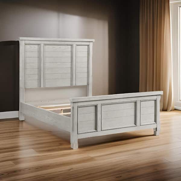 Benjara Myna White Wood Frame Queen Size Platform Bed