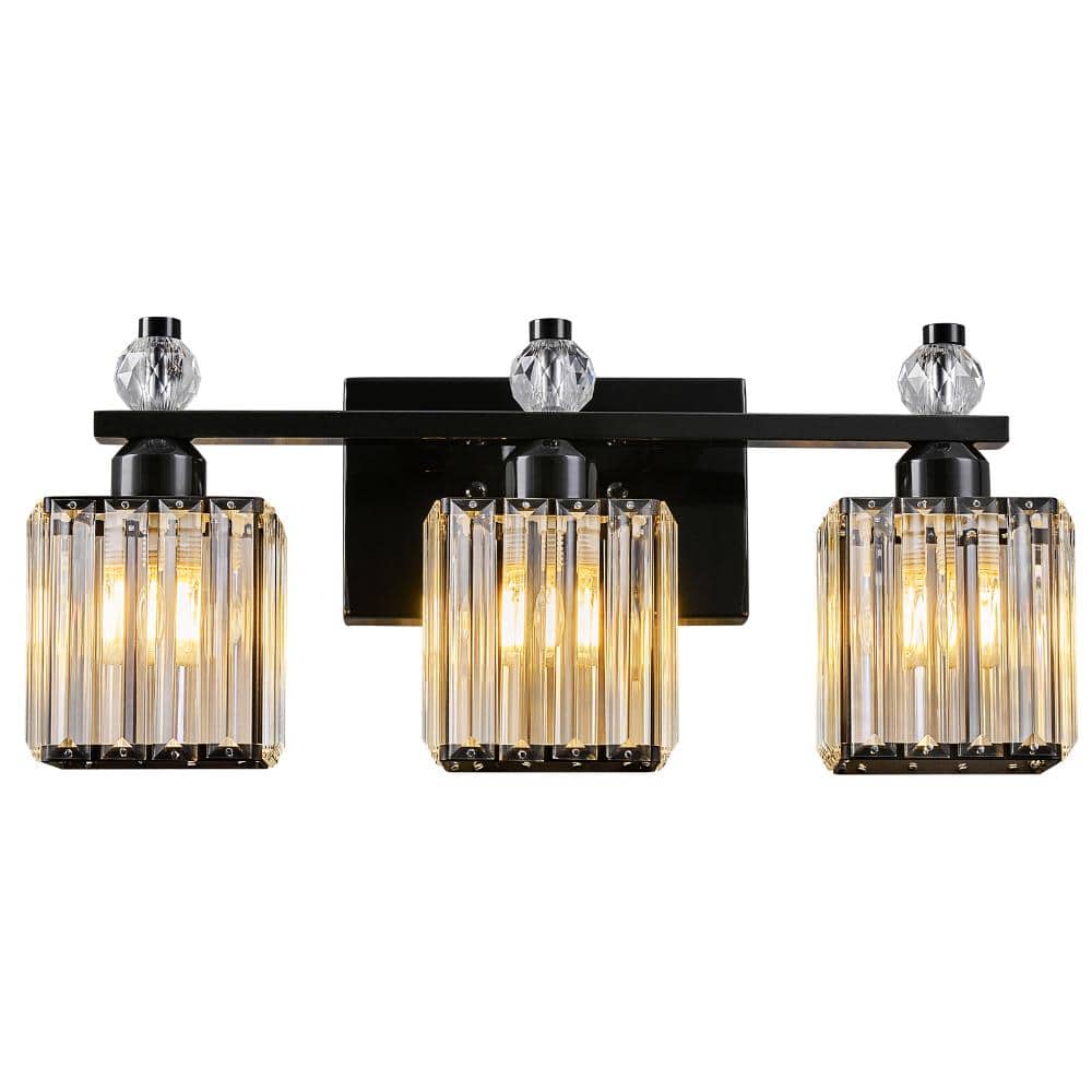18.89 in.3-Light Black Glass Modern Crystal Vanity Lighting Suitable For Bathroom price history on PriceWatchPro