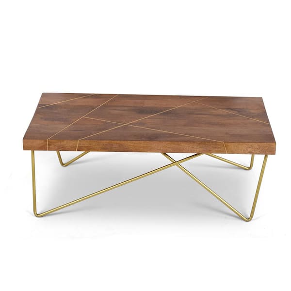 Steve Silver Company Walter 49 in. Brown/Brass Large Rectangle Wood Coffee Table