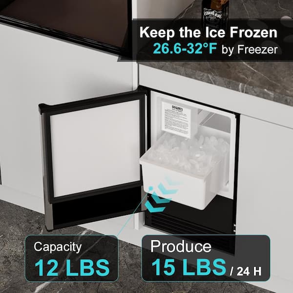 15 in. Built-In/Freestanding Ice Maker in Stainless Steel, 15 lbs./Day Crescent Ice, 12 lb. Storage, Reversible Door