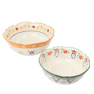 86 fl. oz. Tierra Floral White Stoneware Bowl (Set of 2)