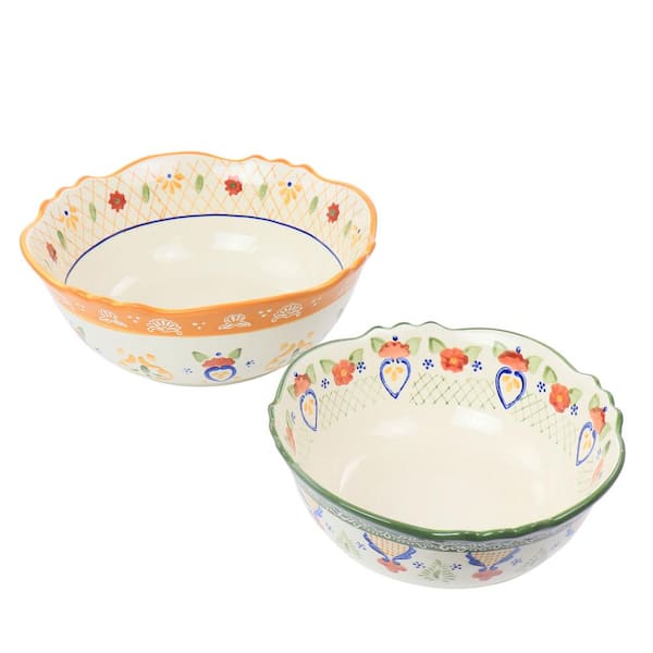 Laurie Gates 86 fl. oz. Tierra Floral White Stoneware Bowl (Set of 2)