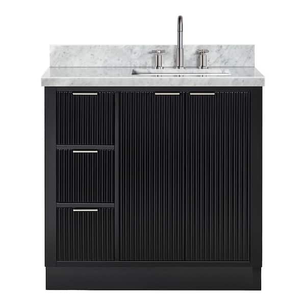 Milan 37 in. W x 21.5 in. D x 36 in. H Single Sink Bath Vanity in Black with Italian Carrara Marble Top