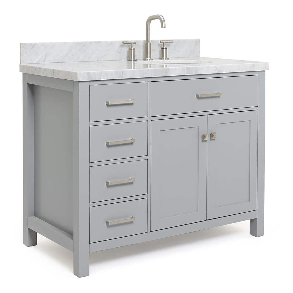 Grey Freestanding Vanity with Carrara Marble Top, 43-inch