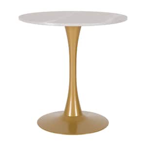 Ivo 28 in. Round Grey Faux Marble Dining Table with Metal Pedestal