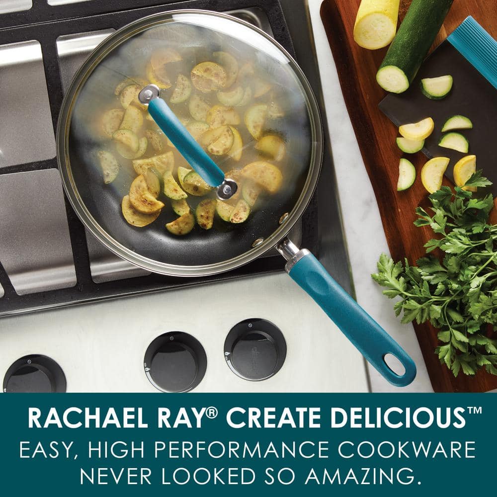 10.25" Gray Aluminum Nonstick Deep Fry Pan with Teal Handles