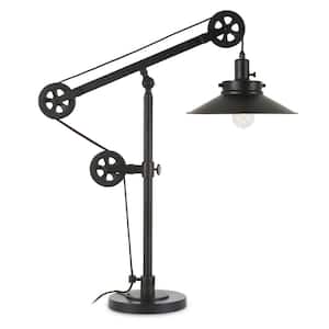Descartes 29 in. Blackened Bronze Wide Brim Table Lamp with Pulley System