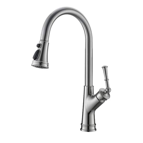 18 in. 360° Spout Swivel Stainless Steel Single-Handle Pull Down Sprayer Kitchen Faucet in Chrome