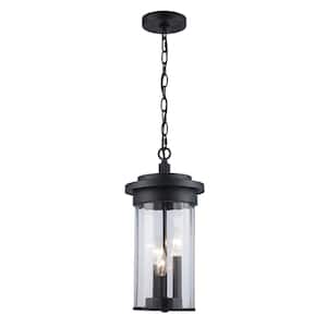 Northwood 16.5 in. 3-Light Black Hanging Outdoor Pendant Light Fixture with Clear Glass