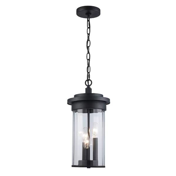 Hampton Bay Northwood 16.5 in. 3-Light Black Hanging Outdoor Pendant Light Fixture with Clear Glass