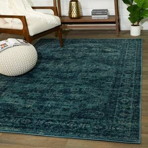 Polymnia Teal 8 ft. x 10 ft. Distressed Medallion Area Rug