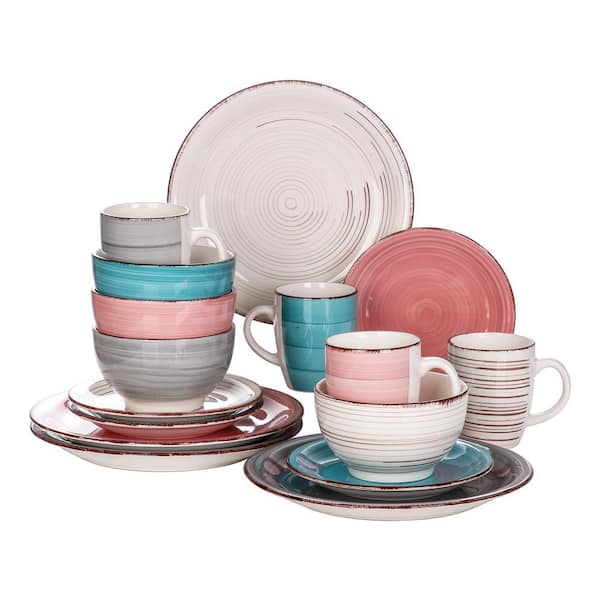 vancasso Bella 16-Pieces Dinnerware Set Porcelain Crockery in vintage look Combination Sets Colorful (Service for 4)