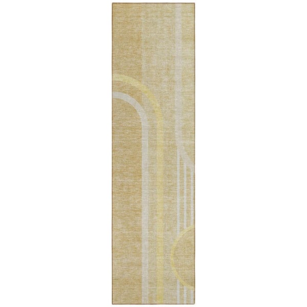 Beige 2 ft. x 8 ft. Woven Abstract Polyester Runner Indoor / Outdoor Area Rug