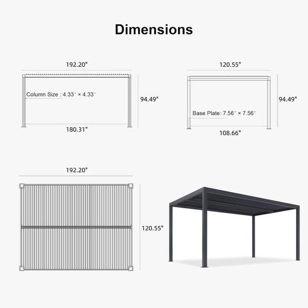 PURPLE LEAF 10 ft. x 16 ft. Gray Aluminum Frame Outdoor Louvered