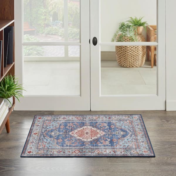 Fulton Blue  doormat 2 ft. x 3 ft. Vintage Persian Traditional Kitchen Area Rug