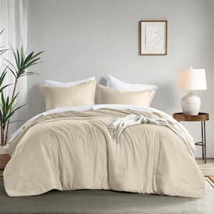 Camden 3-Piece Neutral Microfiber King/Cal King Chambray Print Solid Comforter Set